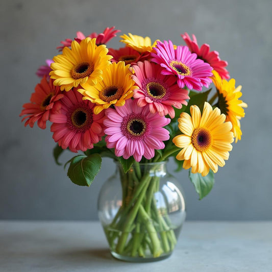 Colourful gerbera daises in a vase
